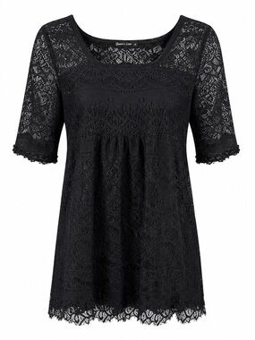 Queens Love Black Lace Dress Short Sleeve Sheer Womens Size M Elegant